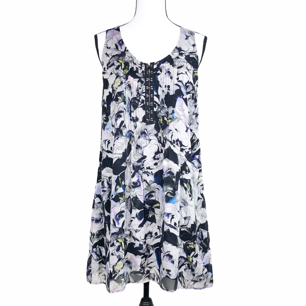 Hinge Black Floral Sleeveless Silk Dress